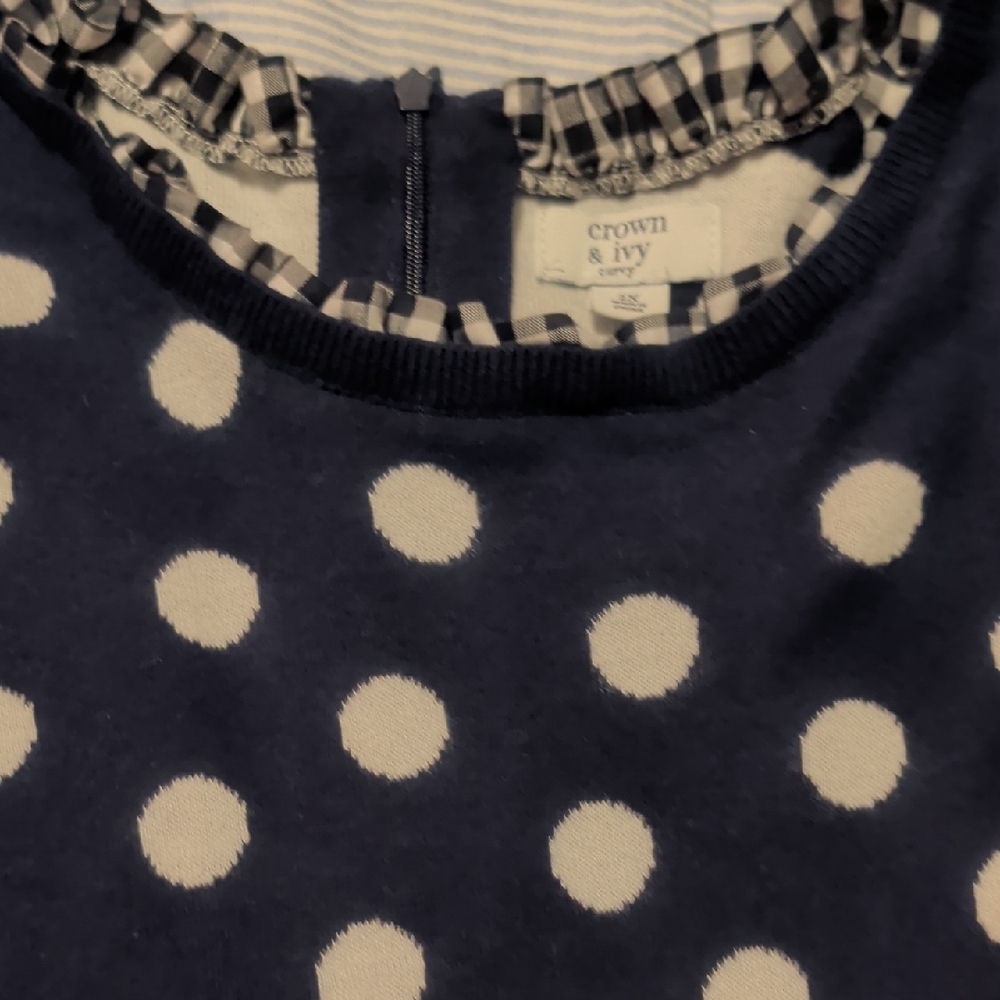 Crown & Ivy Navy and White Polka Dot Blouse